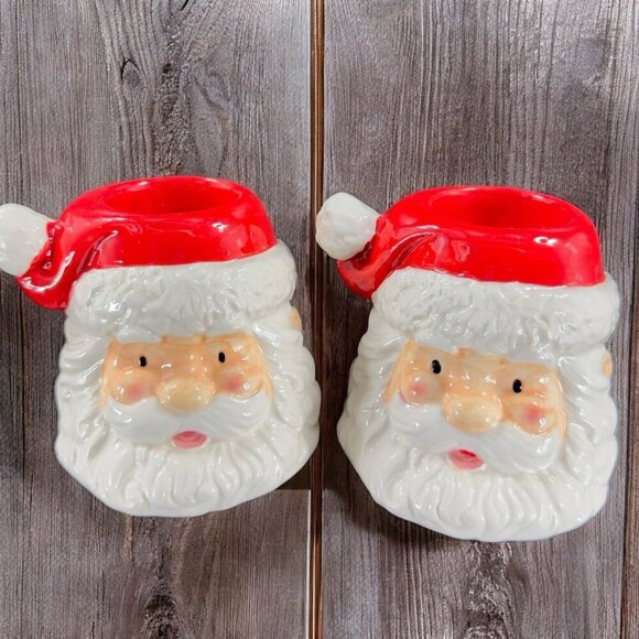 Yankee Candle Christmas Santa Tealight Holder Candle Holder Votive Set 2 VTG - Picture 1 of 14